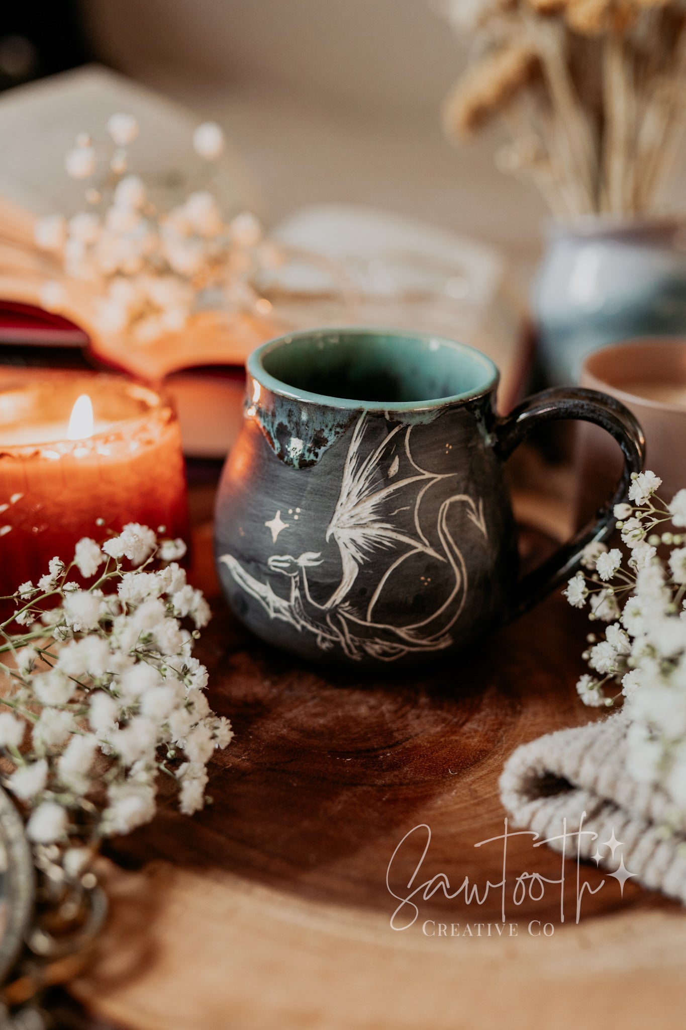 Book Dragon Mug - Textured Handle - Medium