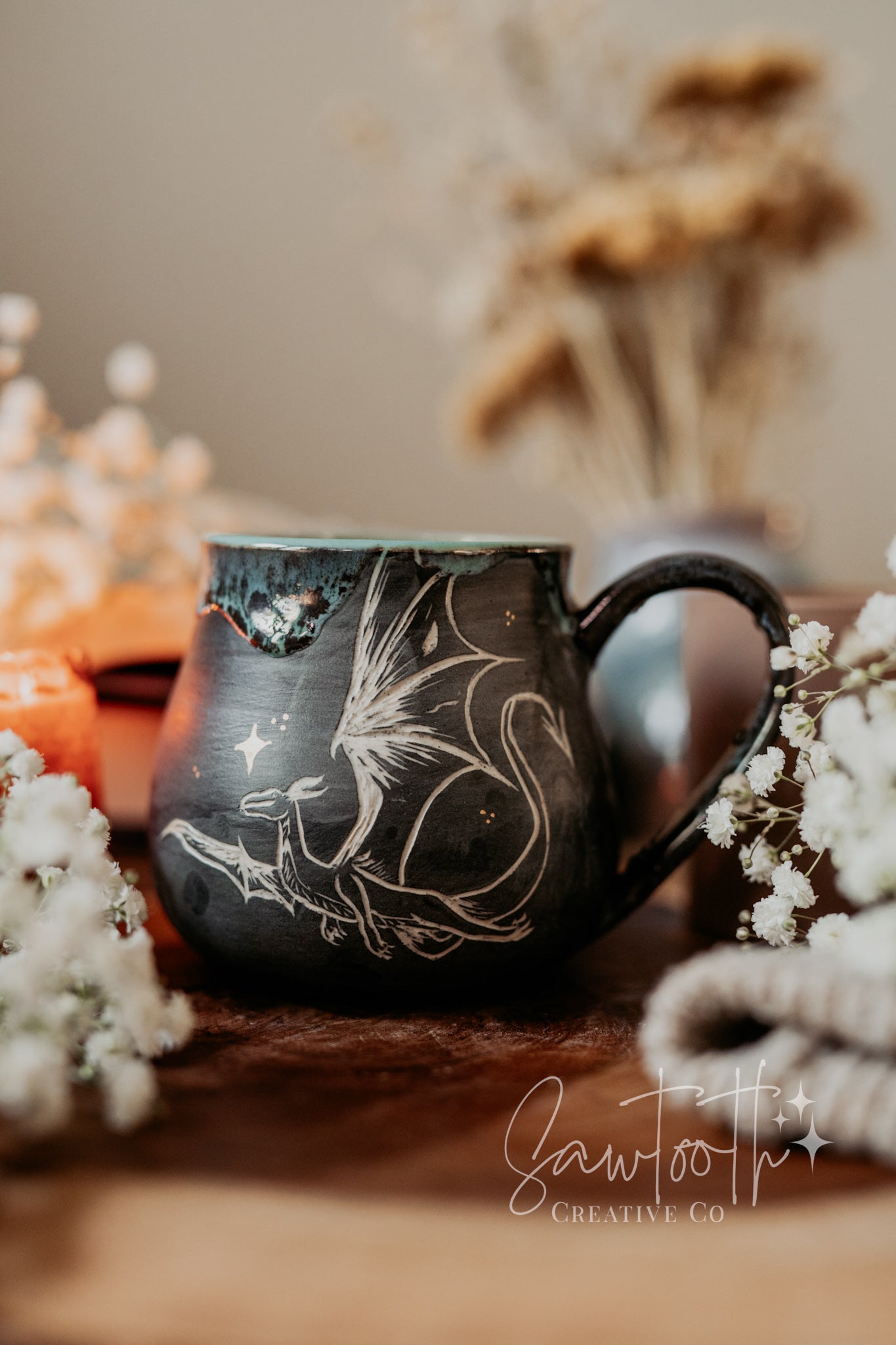 Book Dragon Mug - Textured Handle - Medium
