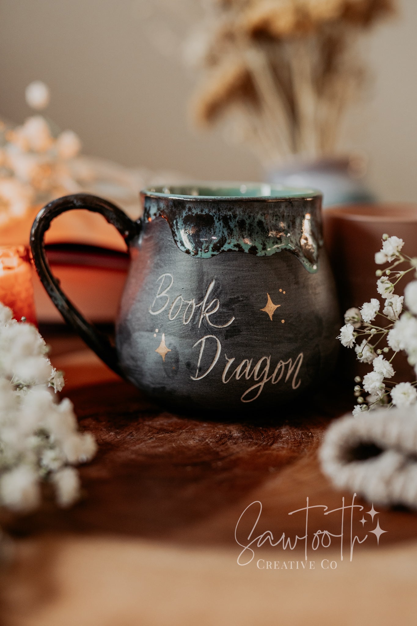 Book Dragon Mug - Textured Handle - Medium