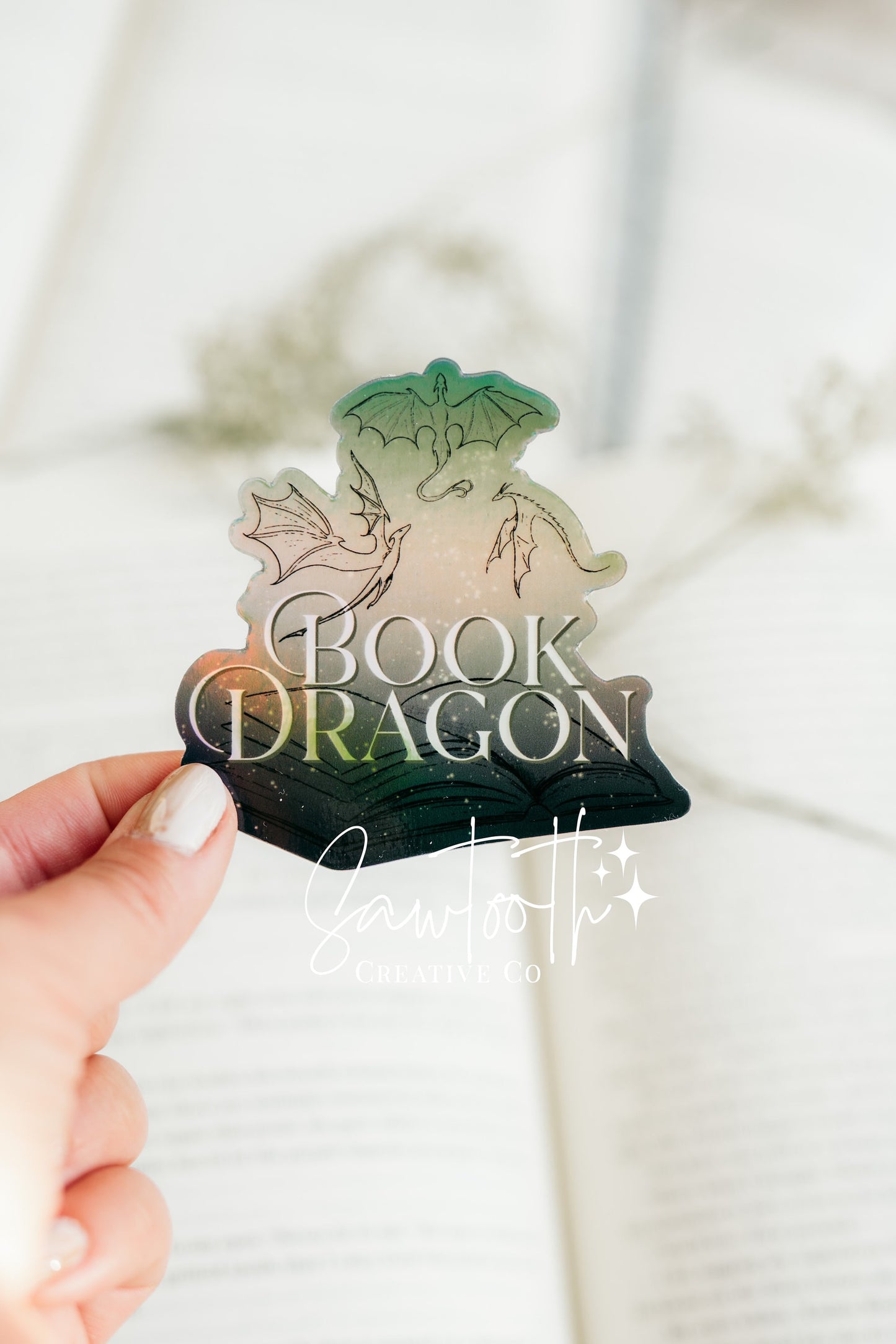 Book Dragon Holographic Sticker