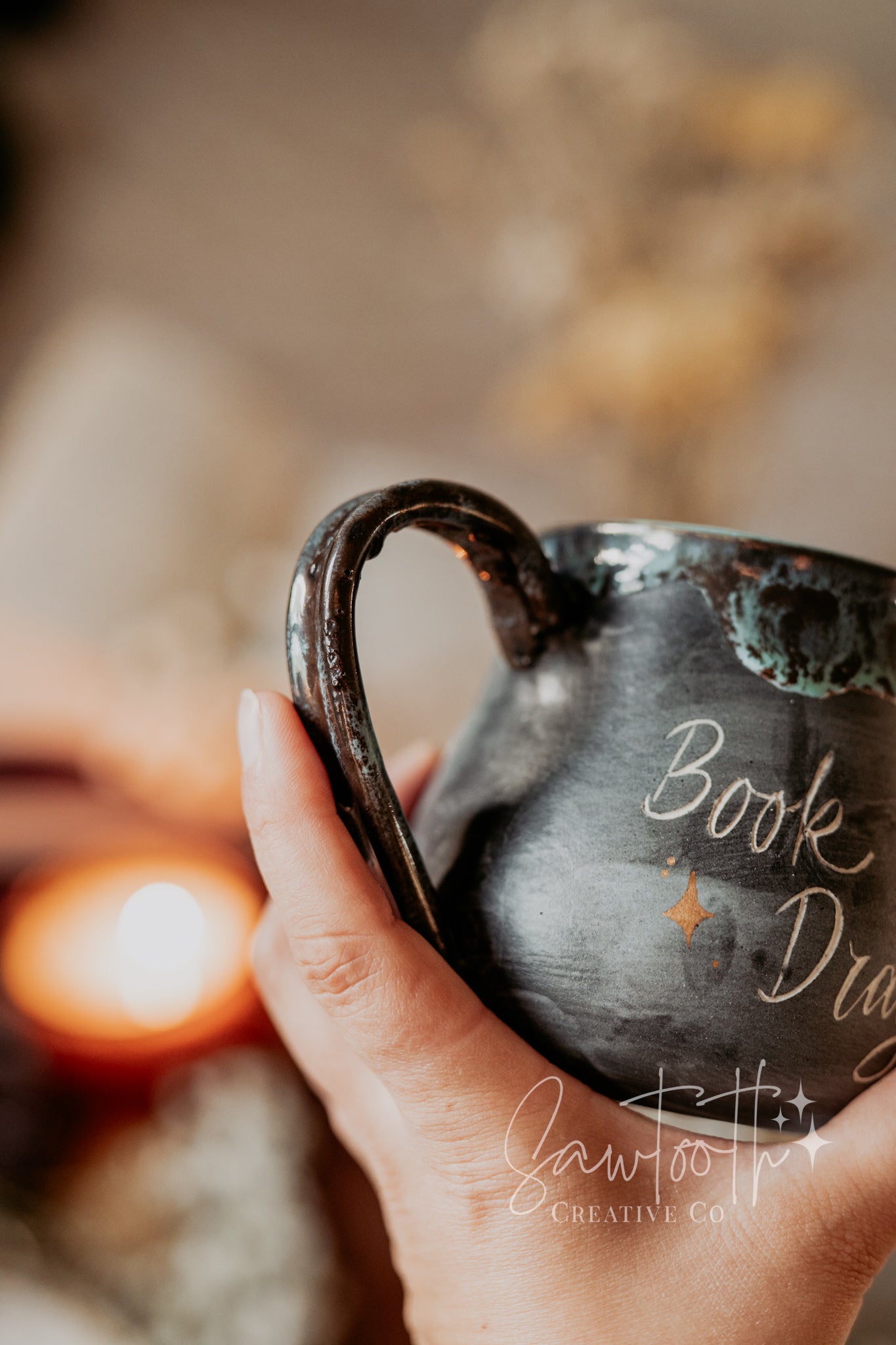 Book Dragon Mug - Textured Handle - Medium