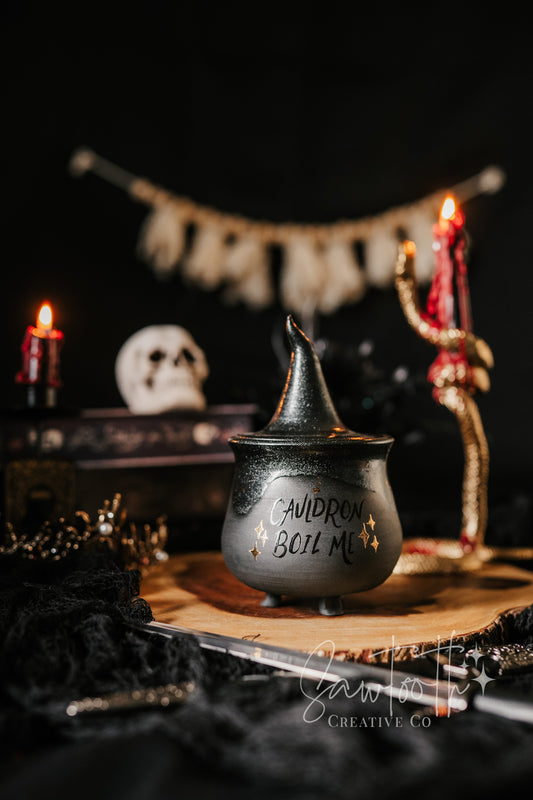 24k Gold Cauldron with Witch Hat - Large