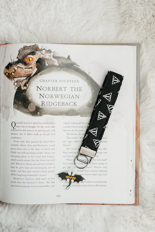 Bookish Wristlet Keychains | Harry Potter Keychain | Deathly Hallows |Bookish Keychain | Fabric Wristlet | Fantasy Reader | Fantasy Keychain