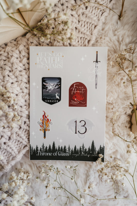 Throne of Glass Sticker Sheet | TOG | Aelin and Rowan | Fireheart | Terrasen | Sarah J Maas | Bookish Sticker Sheet | Kindle Stickers